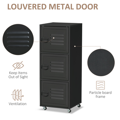 Rolling Storage Cabinet 3-Tier Mobile File Cabinet with Wheels Black