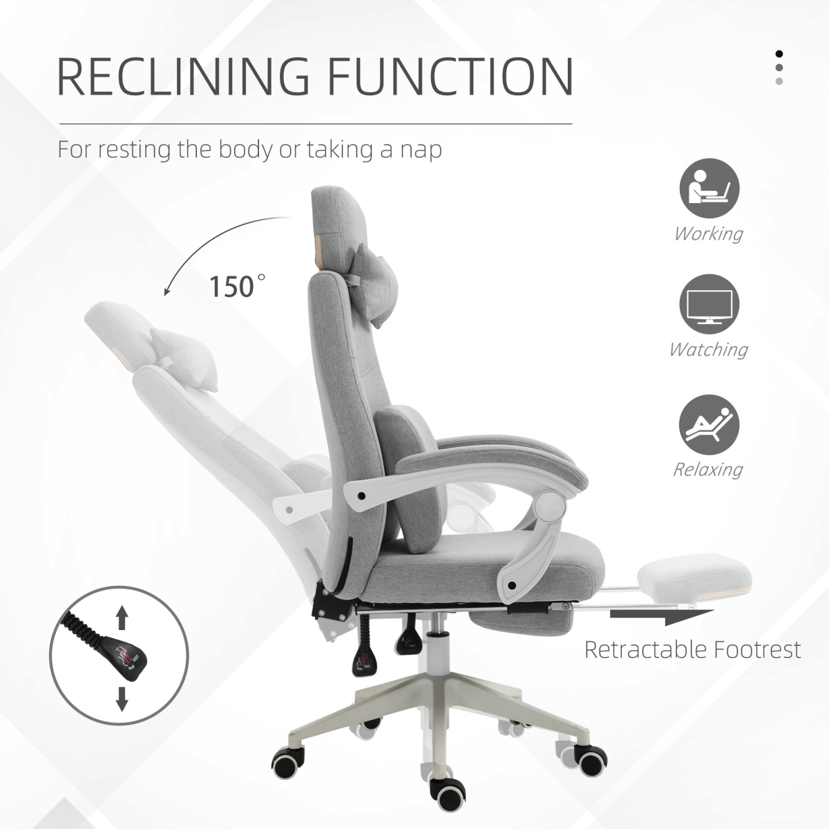 Ergonomic Home Office Chair 360 Swivel with Footrest Height Adjustable Grey