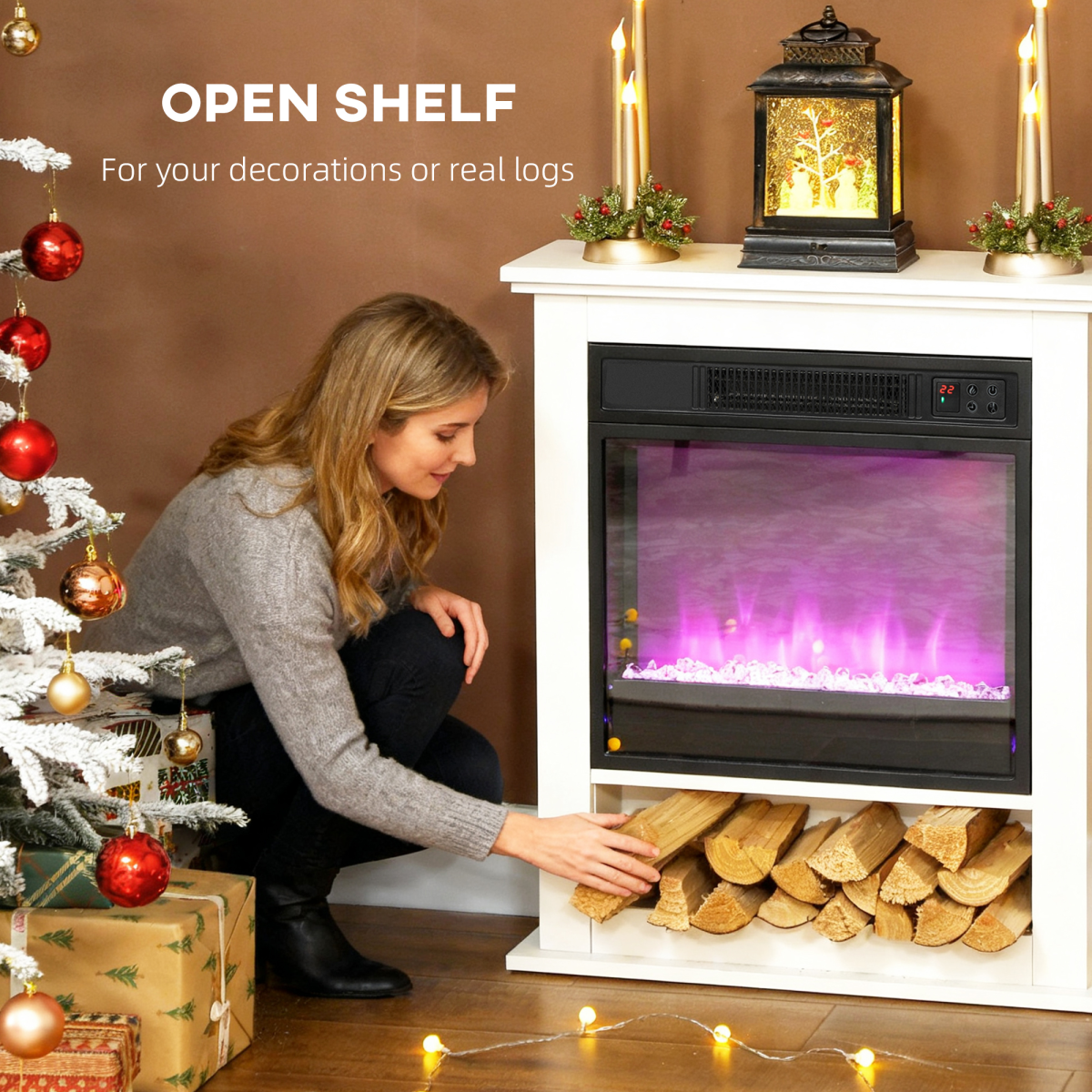 HOMCOM 1800W White Electric Fire Reach up to 30㎡ Space