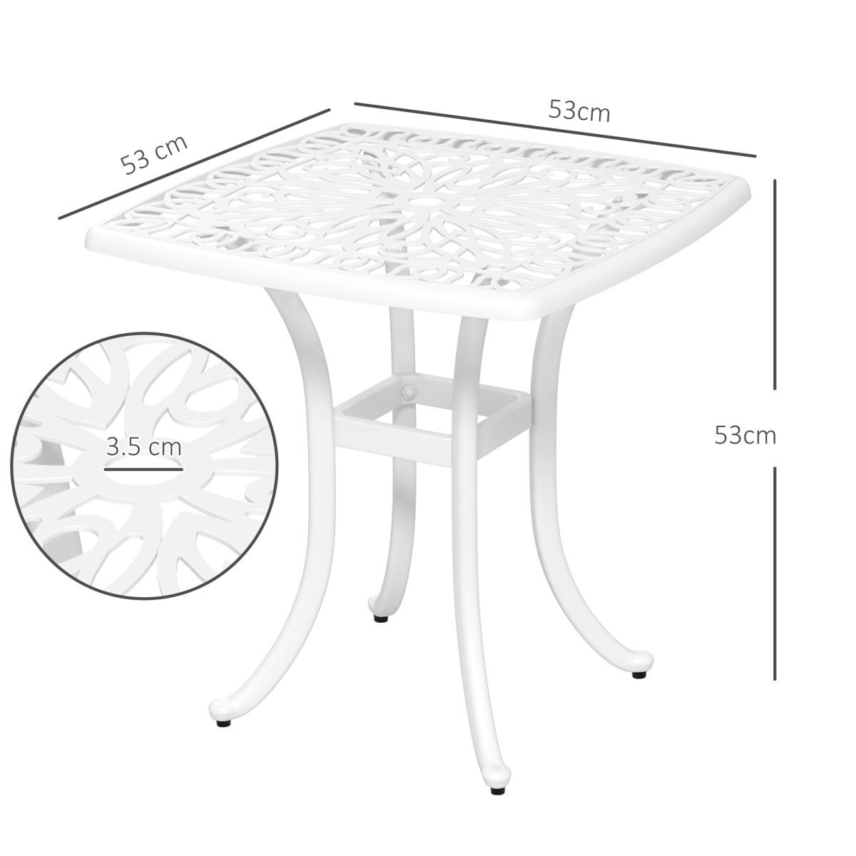Outsunny Cast Aluminium Bistro Table with Umbrella Hole, White