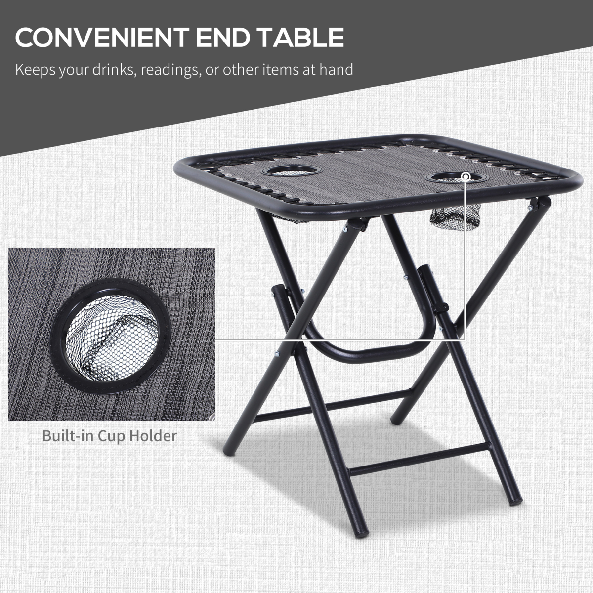 3PC Zero Gravity Chairs Sun Lounger Table Set Cup Holders Light Grey Outsunny