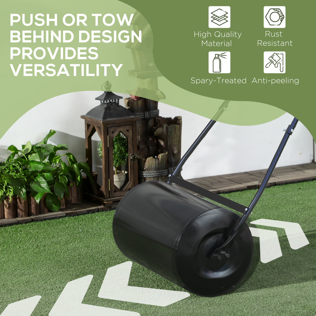 Garden Lawn Roller 38L Steel Push Grass Mower Water Sand Filled Durhand