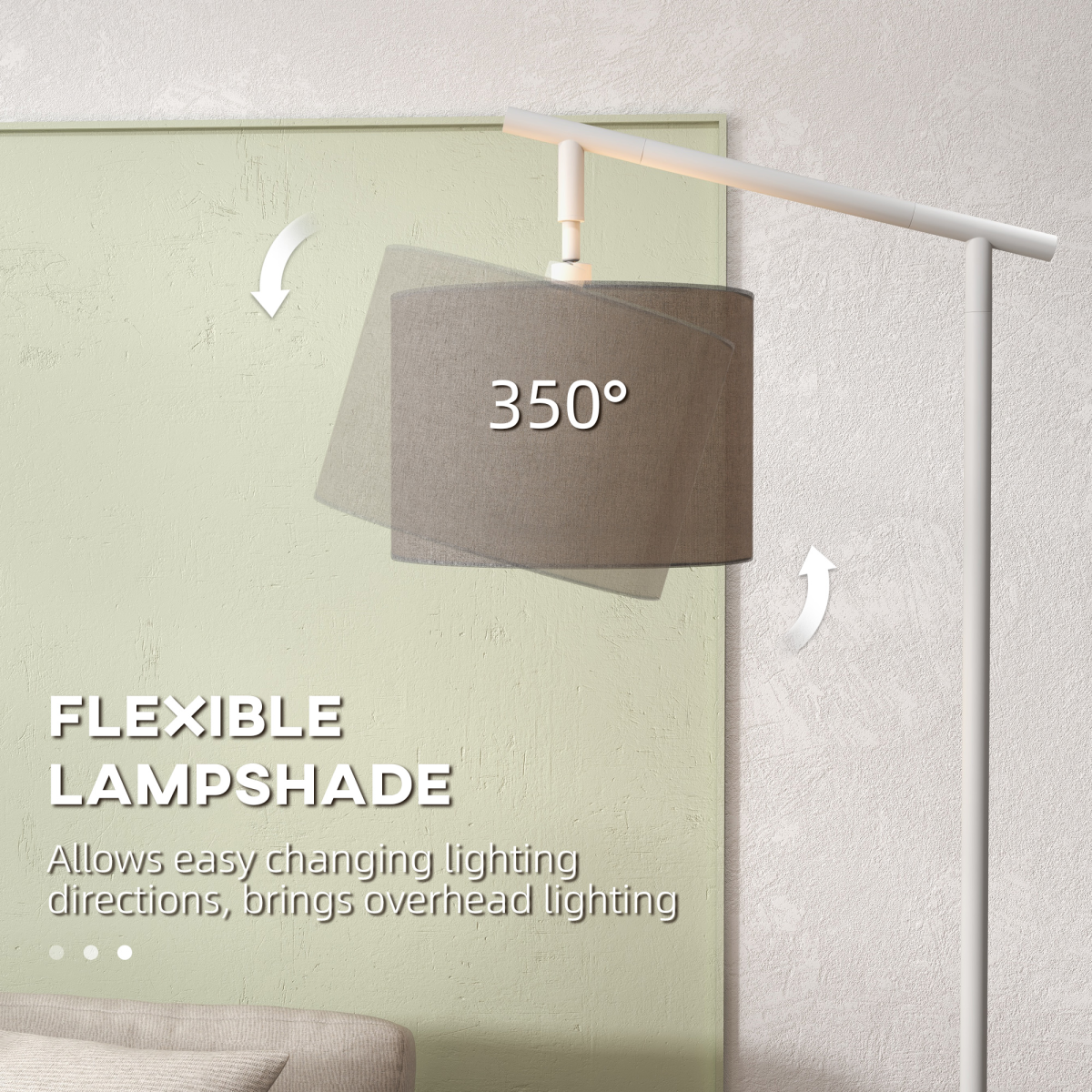HOMCOM Floor Lamp with 350� Rotating Lampshade, LED Bulb Included, Grey
