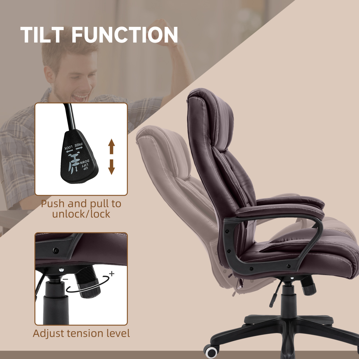 High Back 6 Points Vibration Massage Executive Office Chair, Brown Vinsetto