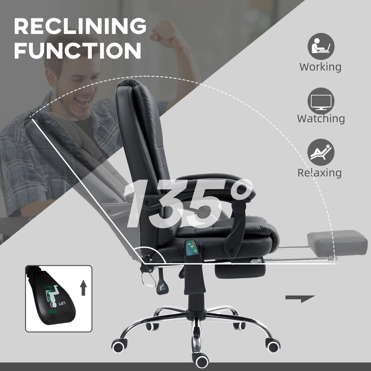 Vinsetto Ergonomic Heated 6 Points Vibration Massage Office Chair Black