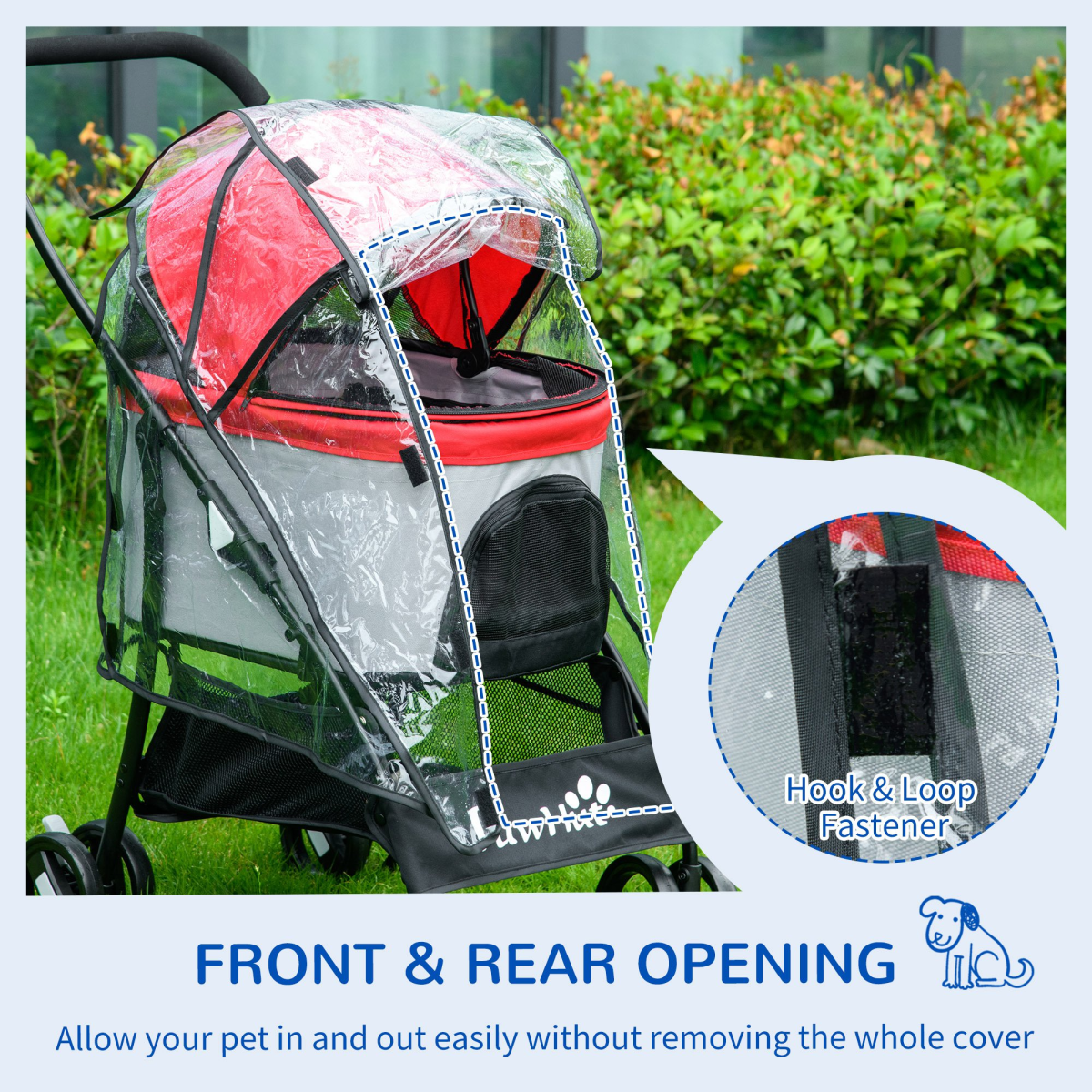 Dog Pram Rain Cover with Front, Rear Entry