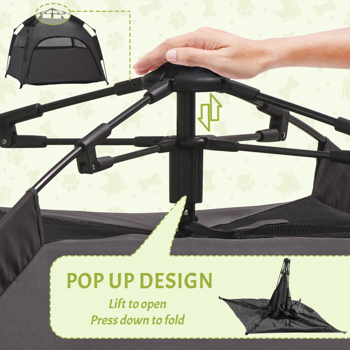 PawHut Foldable Dog Cat Tent with Waterproof Oxford Cloth, Carry Bag, Grey