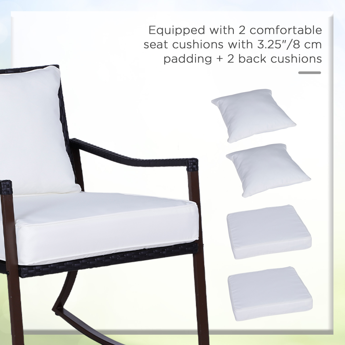 3 PCS Rocking Chair Bistro Set-Brown/Cream White