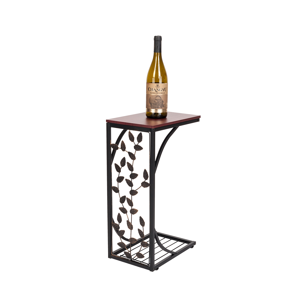 【Same Code：84356574】54*30.5*21CM Leaf Pattern Iron Side Table Coffee Table Brown