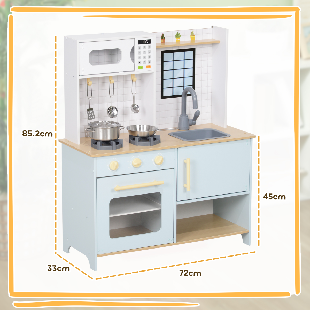 AIYAPLAY Play Kitchen, Kids Kitchen Playset with Light & Sound Stove