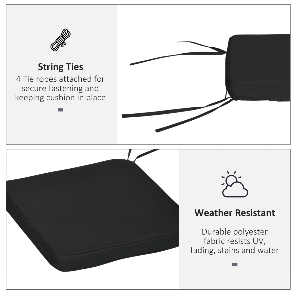Outsunny Set of 6 Chair Cushion Seat Pads Dining Chair w/ Straps Outdoor Black