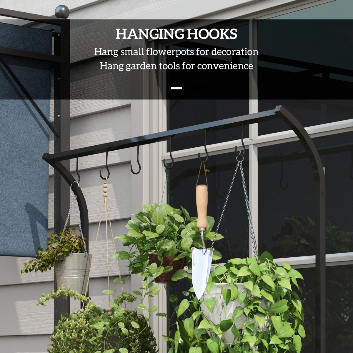 Outsunny 3 Tiered Plant Rack Stand with Hanging Hooks for Indoor Outdoor Use