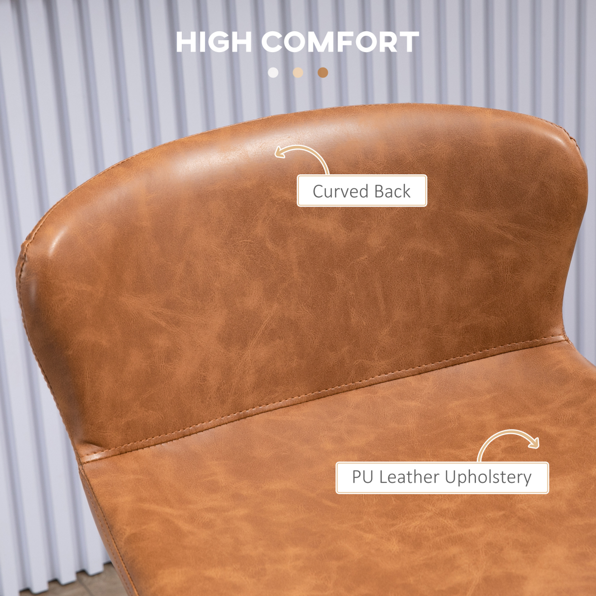 HOMCOM Bar Stools Set of 2, PU Leather Bar Chairs with Back and Steel Legs