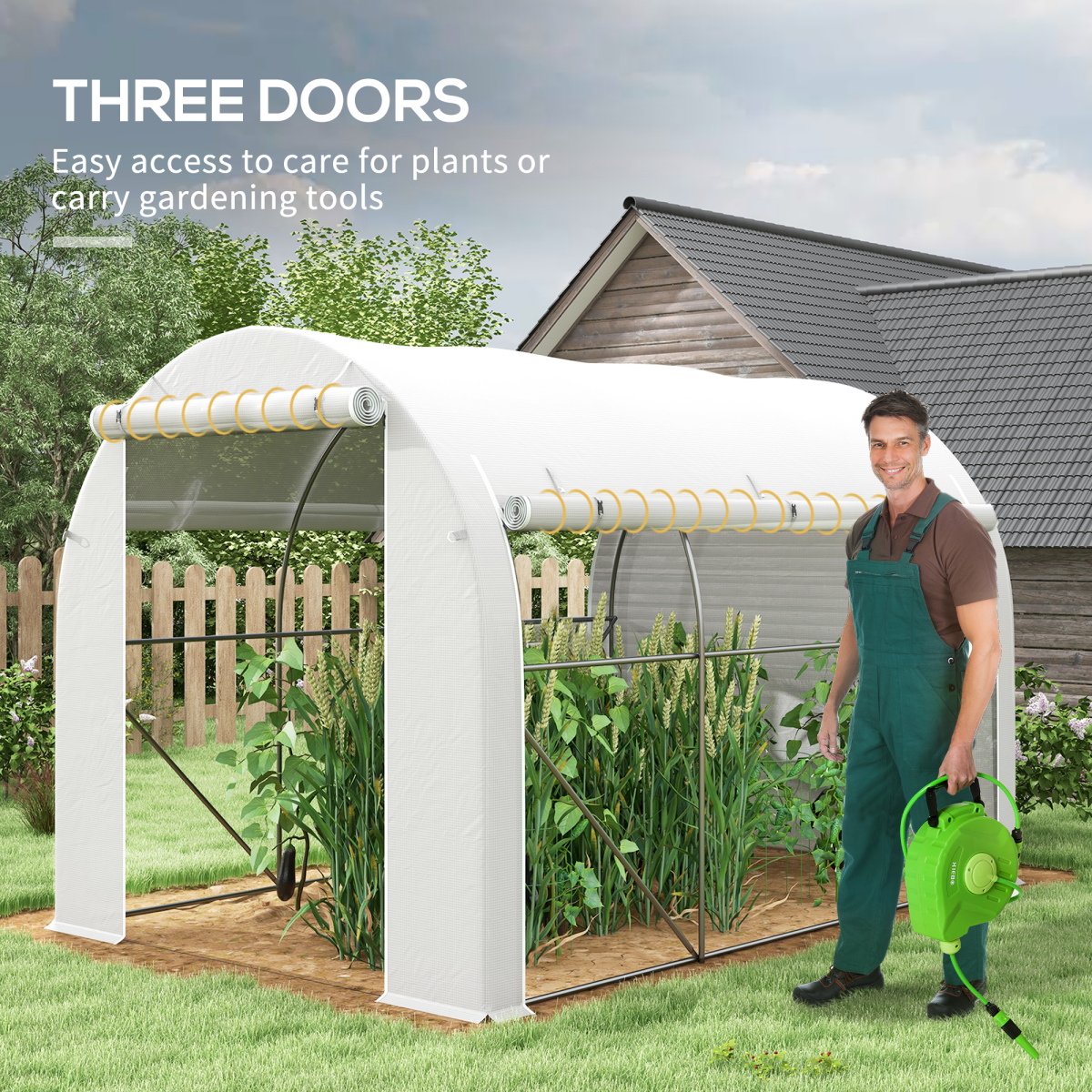 Outsunny Polytunnel Greenhouse with PE Cover, Galvanised Steel Frame, White