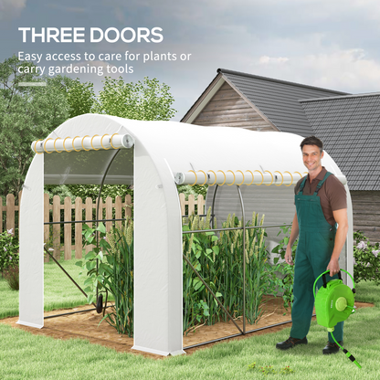 Outsunny Polytunnel Greenhouse with PE Cover, Galvanised Steel Frame, White
