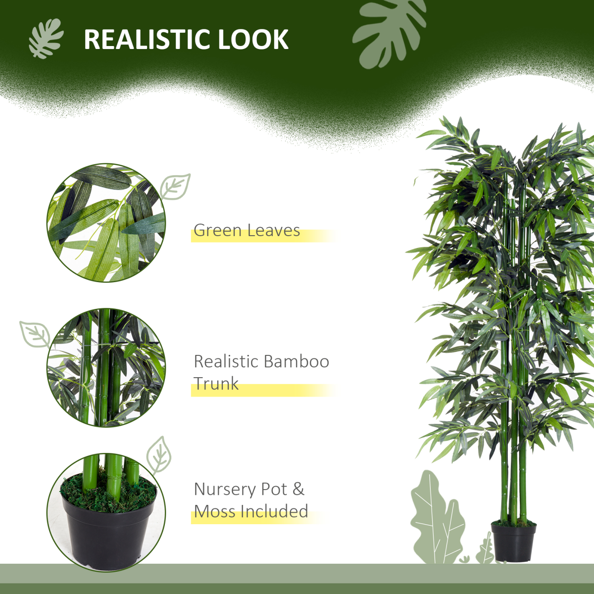 Artificial Bamboo Tree Plant, 1.8 m-Green Bamboo/ Black Pot