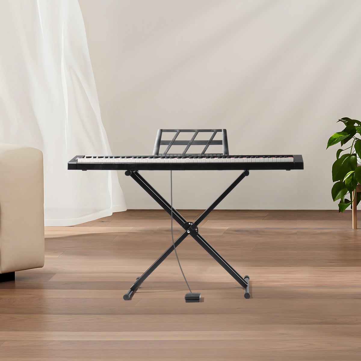 GPP-105 88 Key Full Size Semi-Weighted Standard Keyboards Digital Piano with Dual-tube X-Shape Stand, MIDI Bluetooth, Headphone，for Piano Lover Black color