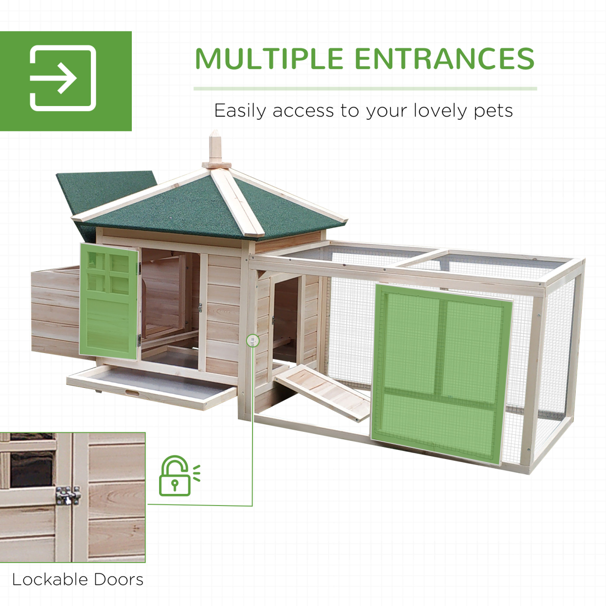 Chicken Coop Small Animal Pet Cage w/ Nesting Box Outdoor Run Backyard Wooden