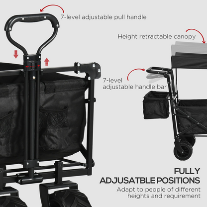 Trolley Cart Storage Wagon 4 Wheels w/ 2 Compartments Handle, Canopy, Black