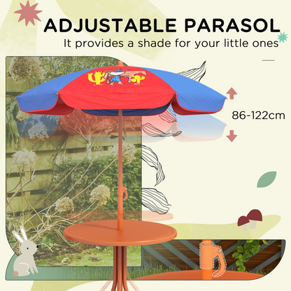 Outsunny Kids Bistro Table and Chair Set with Cowboy Theme, Adjustable Parasol
