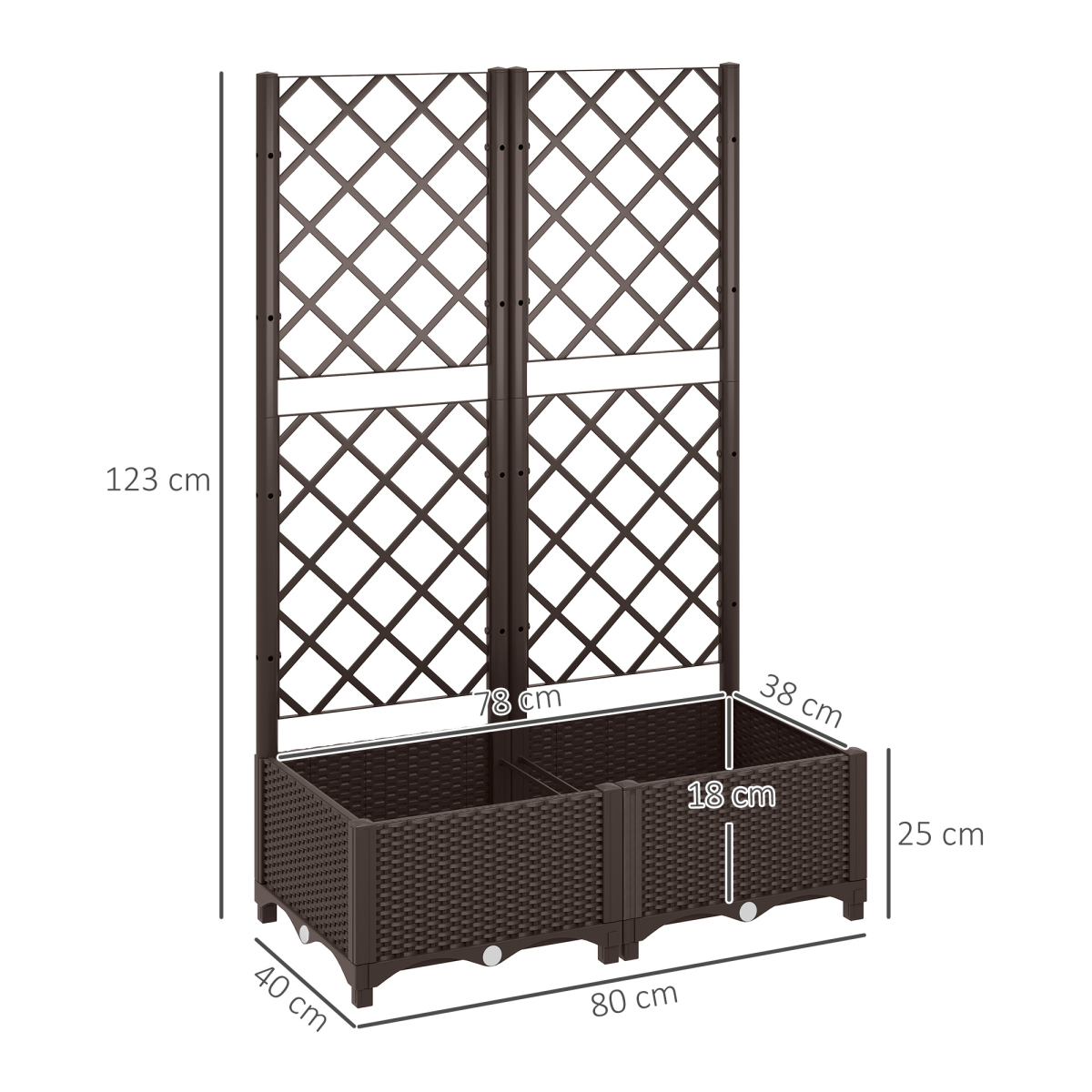 Outsunny Plastic Planter Box with Trellis, Vegetable Planter w/ Drain Plugs