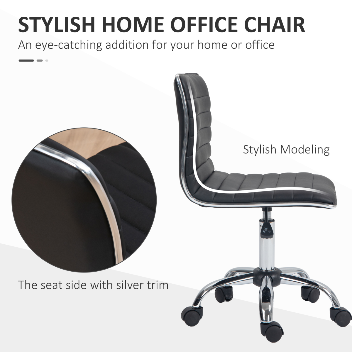 HOMCOM Armless Mid-Back Adjustable Office Chair with 360 Swivel Black