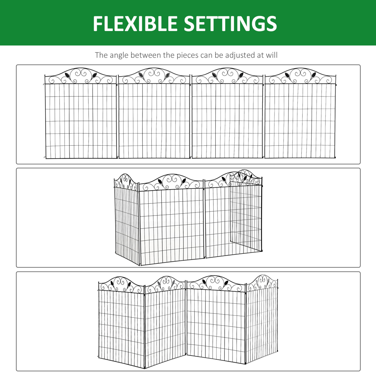 Garden Decorative Fence 4 Panels 44in x 12ft Steel Wire Border Edging Outsunny