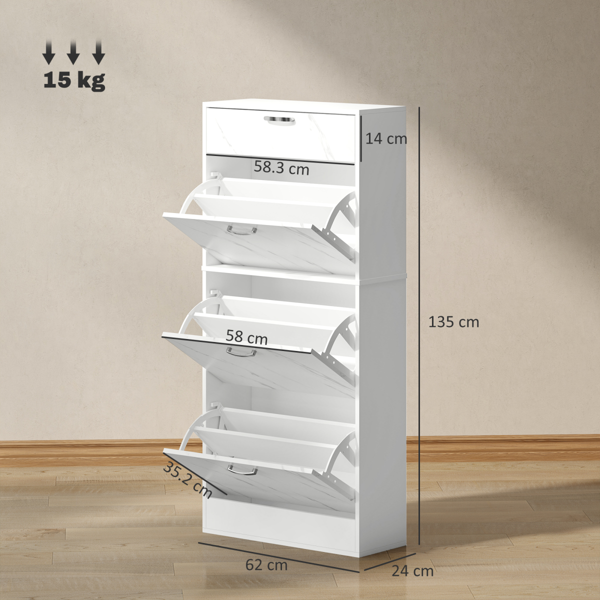 HOMCOM Shoe Cabinet w/ 4 Drawers Shoe Storage Organiser for 18 Pairs Black