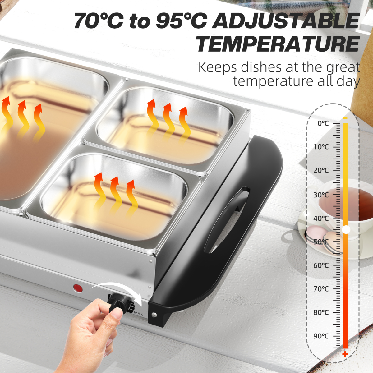 HOMCOM 6L Electric Food Warmer Buffet Server with Lids Cool Touch Handles