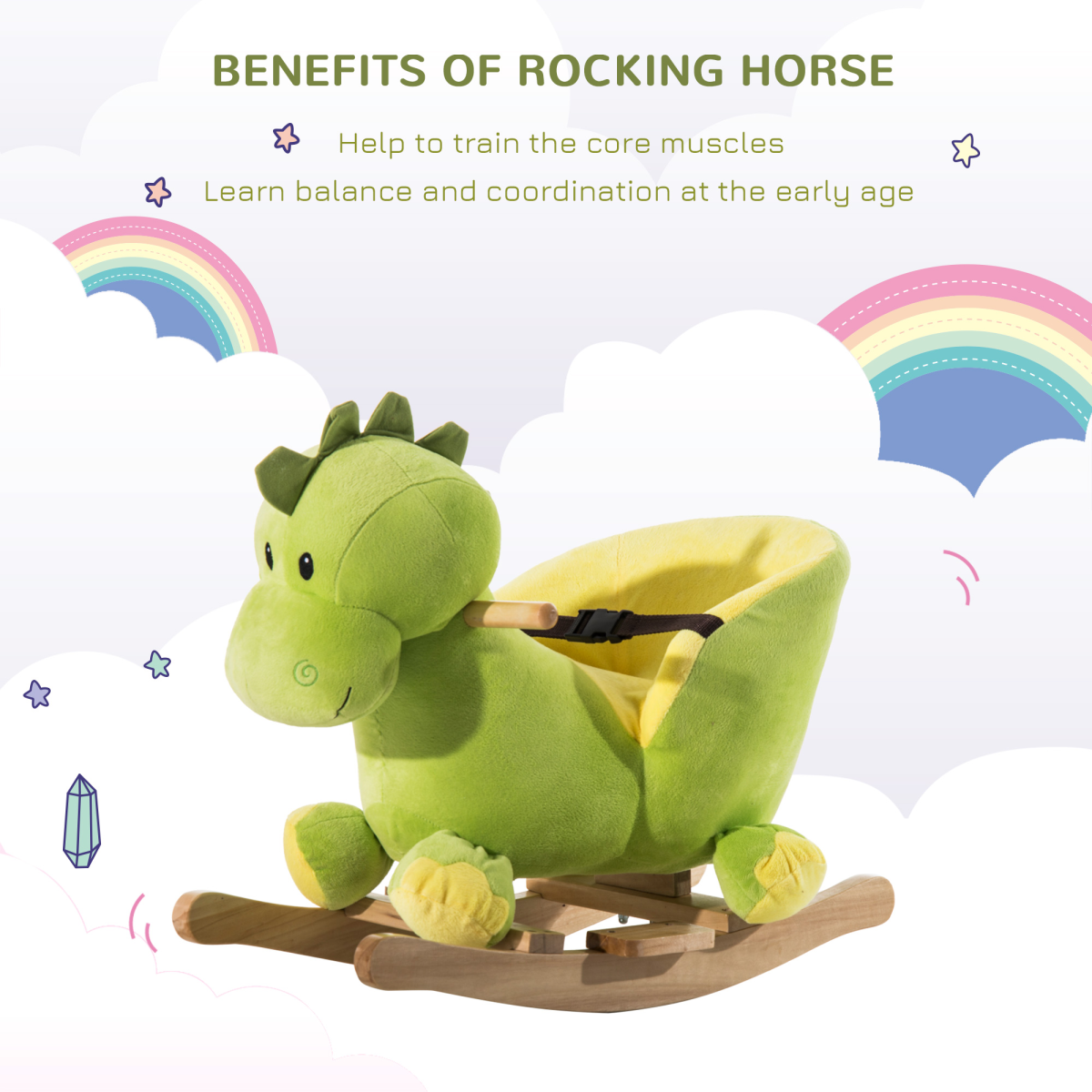 Kids Rocking Horse, Ride-On Horse Toy w/ 32 Songs, for Ages 18+ Months - Green