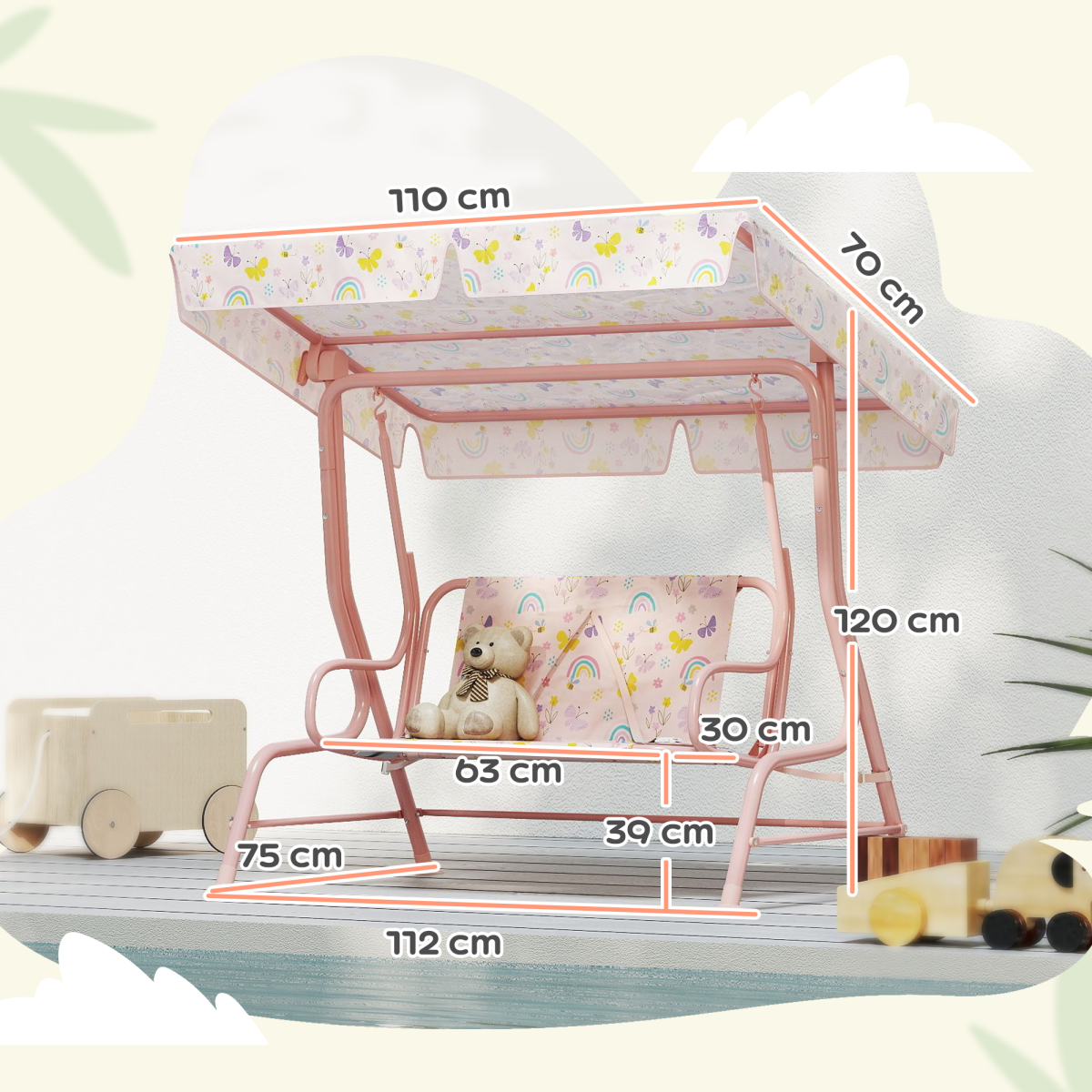 Rainbow Canopy Swing Seat - Safe & Fun Outdoor Play for Kids