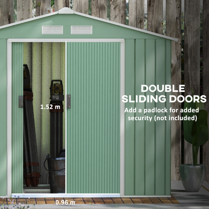 Garden Shed Storage Unit w/ Locking Door Floor Foundation Air Vent Light Green