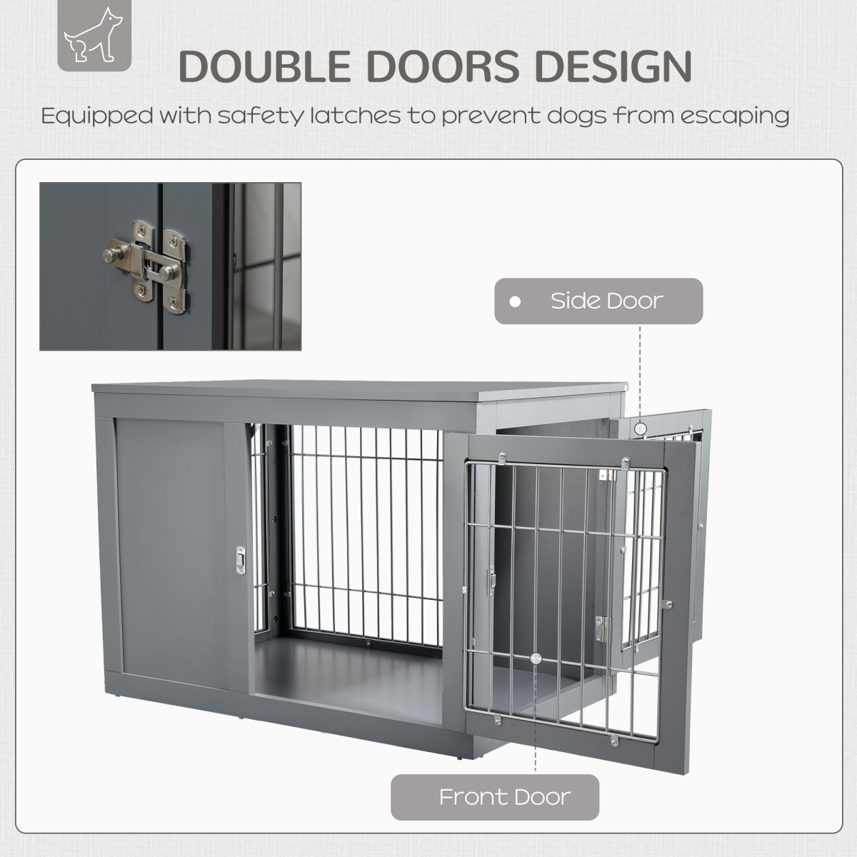 Furniture-Style Dog Crate Two Lockable Doors, for Small & Medium Dogs Pawhut