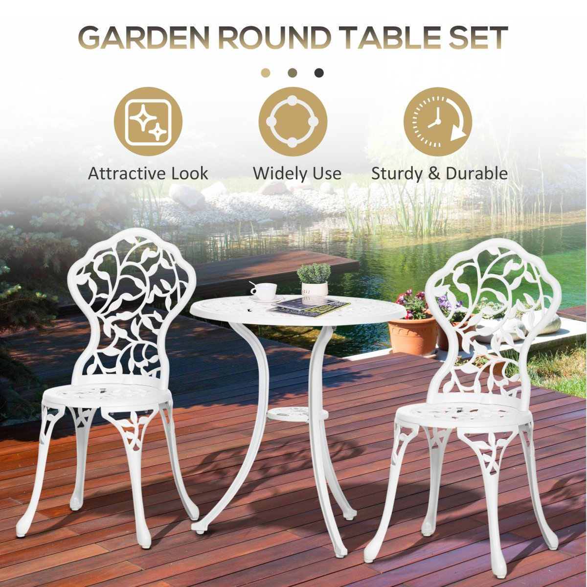 Outsunny Aluminium Bistro Set Garden Coffee Table Chair Outdoor Dining Set
