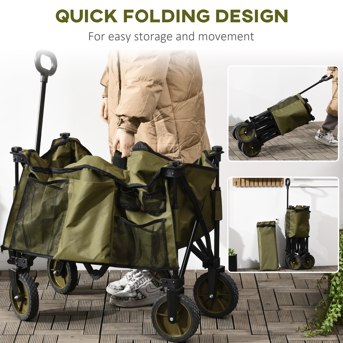 Folding Garden Trolley Collapsible Camping Trolley Steel with Folding Board