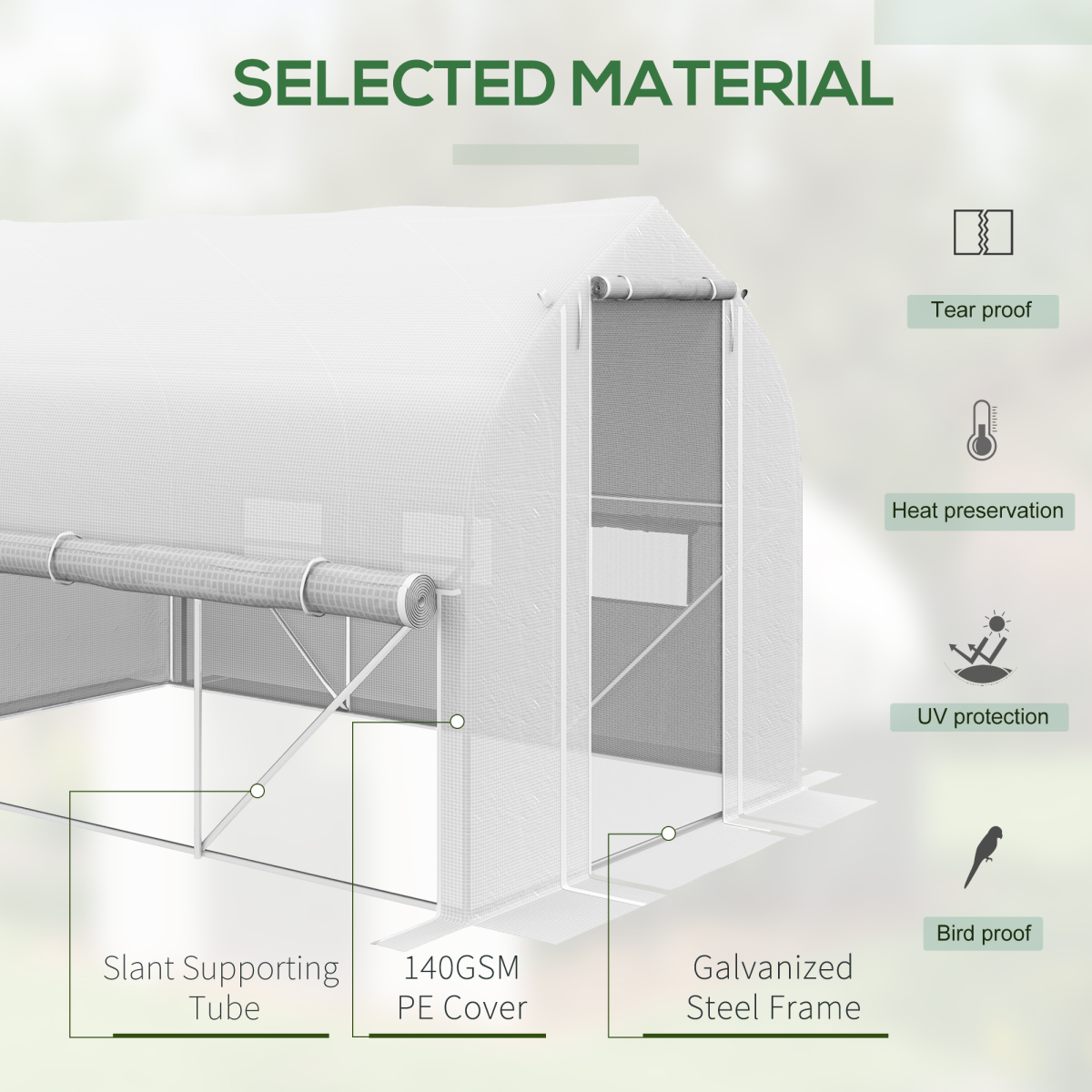 3 x 2m Polytunnel Greenhouse with Roll Up Sidewalls, Mesh Door, Plant Labels