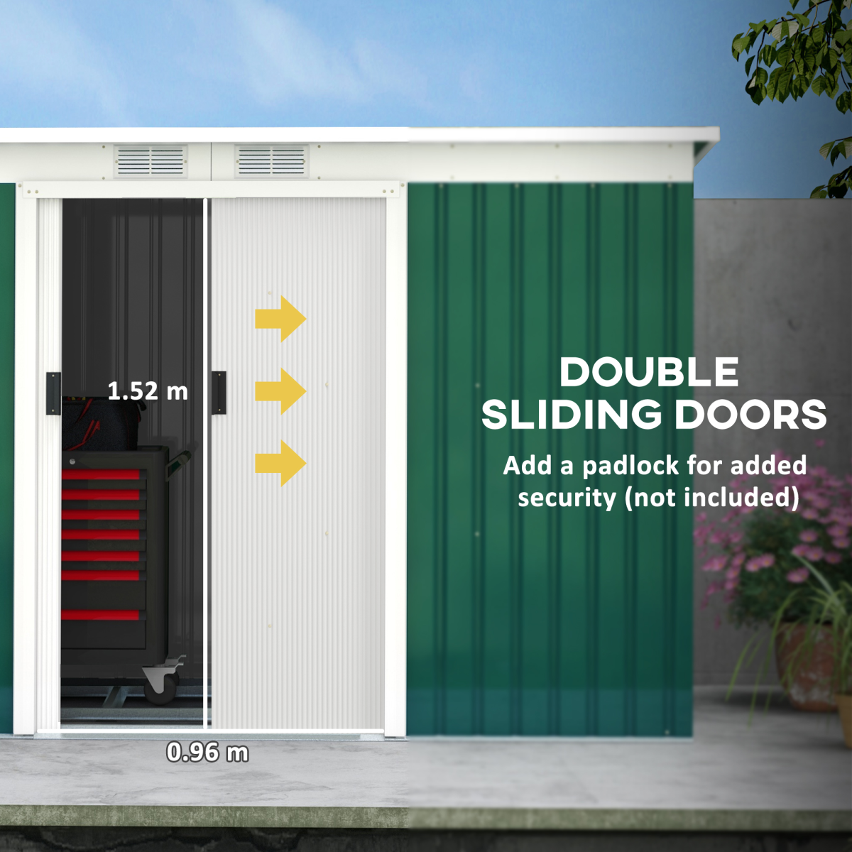 9ft x 4.25ft Garden Metal Storage Shed Equipment Tool Box Ventilation & Doors