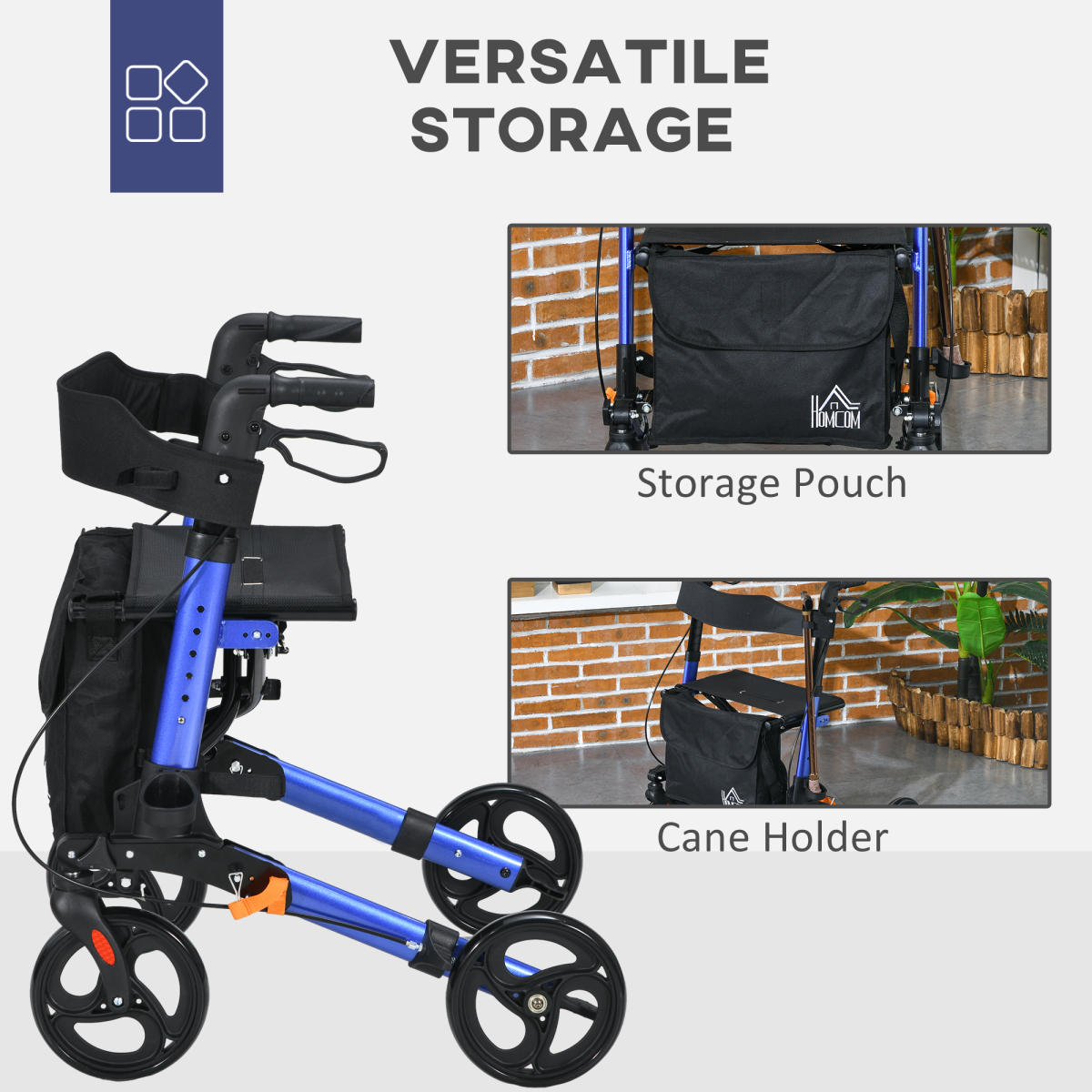 4 Wheel Rollator Walker with Seat Adjustable Mobility Walker with Bag, Blue