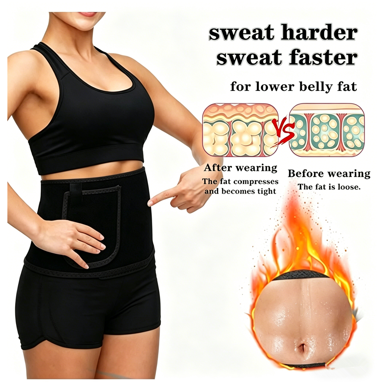 Waist Trimmer Belt Body Shaper Weight Loss Girdle Waist Trainer w/ Phone Pocket Black-Silver