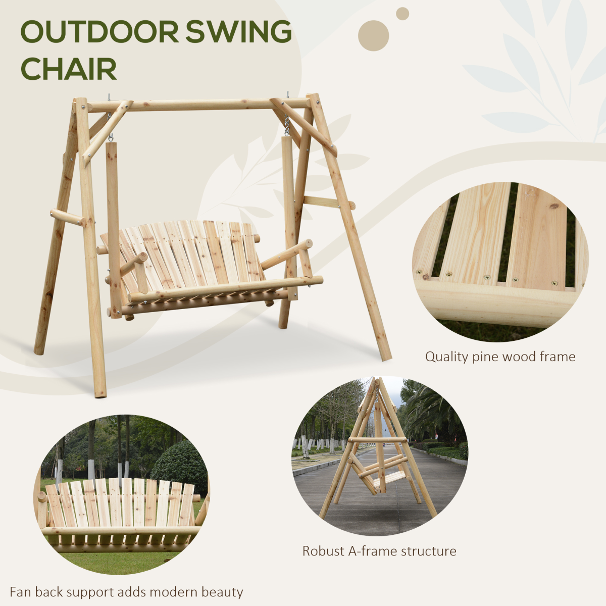 Outdoor 2 Seater Porch Swing Wooden Rustic Patio Bench Hammock w/ Armrest