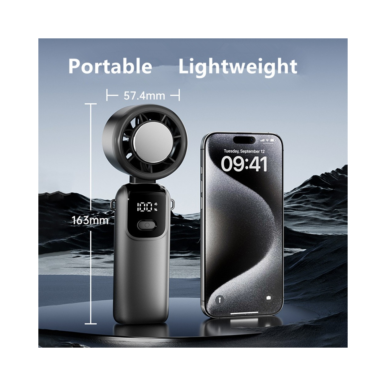 Portable Handheld Mini Turbo Fan In/Outdoor USB Rechargeable Ice Cooling Fans w/LED Display Fan (US Logistics only For USPS.TK/TMEU only For self-pickup)