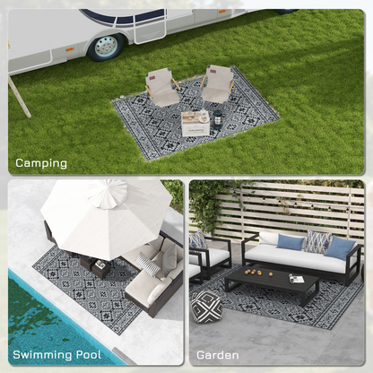 Outsunny Reversible Waterproof Outdoor Rug with Carry Bag, 182 x 274cm, Black
