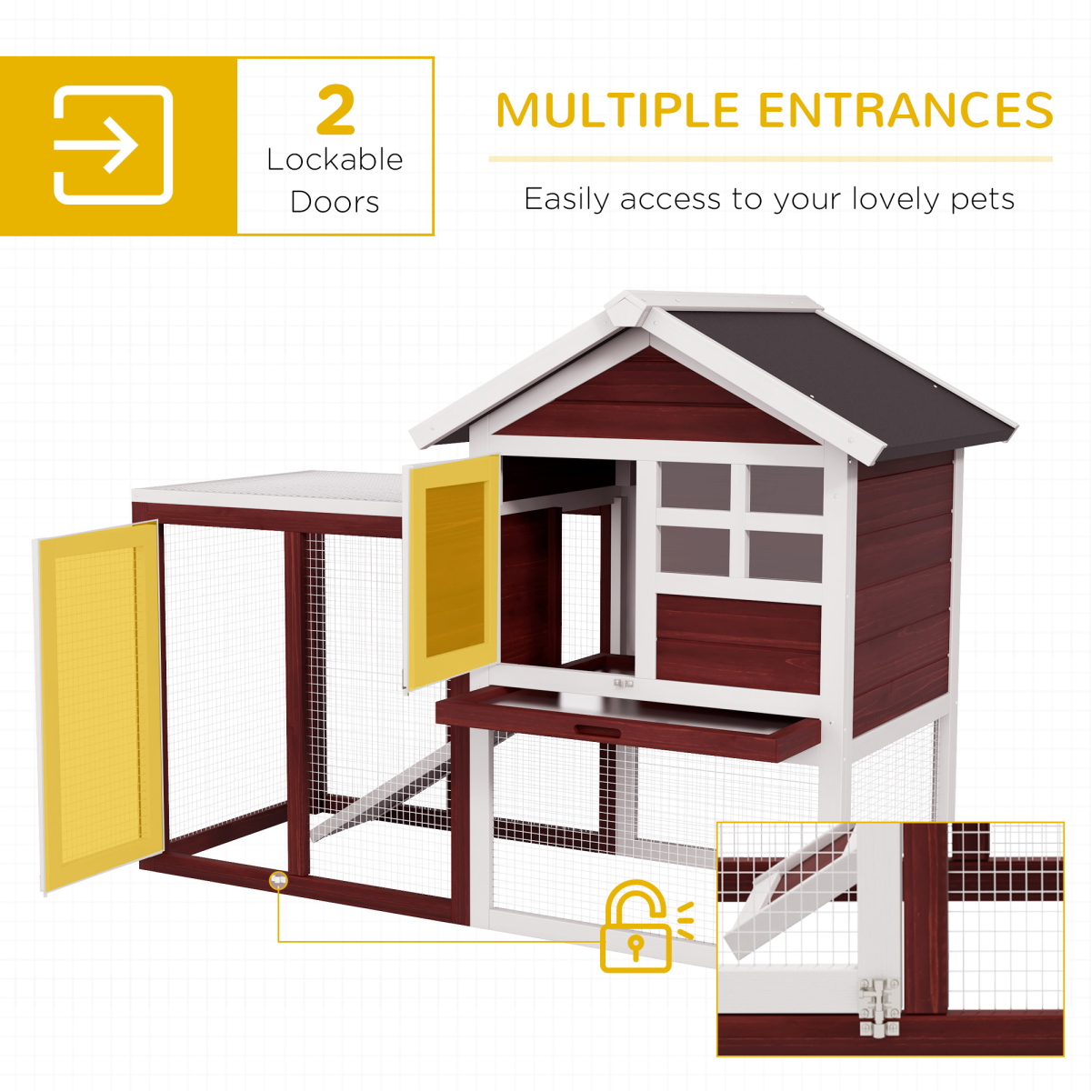 122cm Rabbit Hutch Cage Bunny House Wooden Habitat Pet Small Animal w/ Tray Ramp