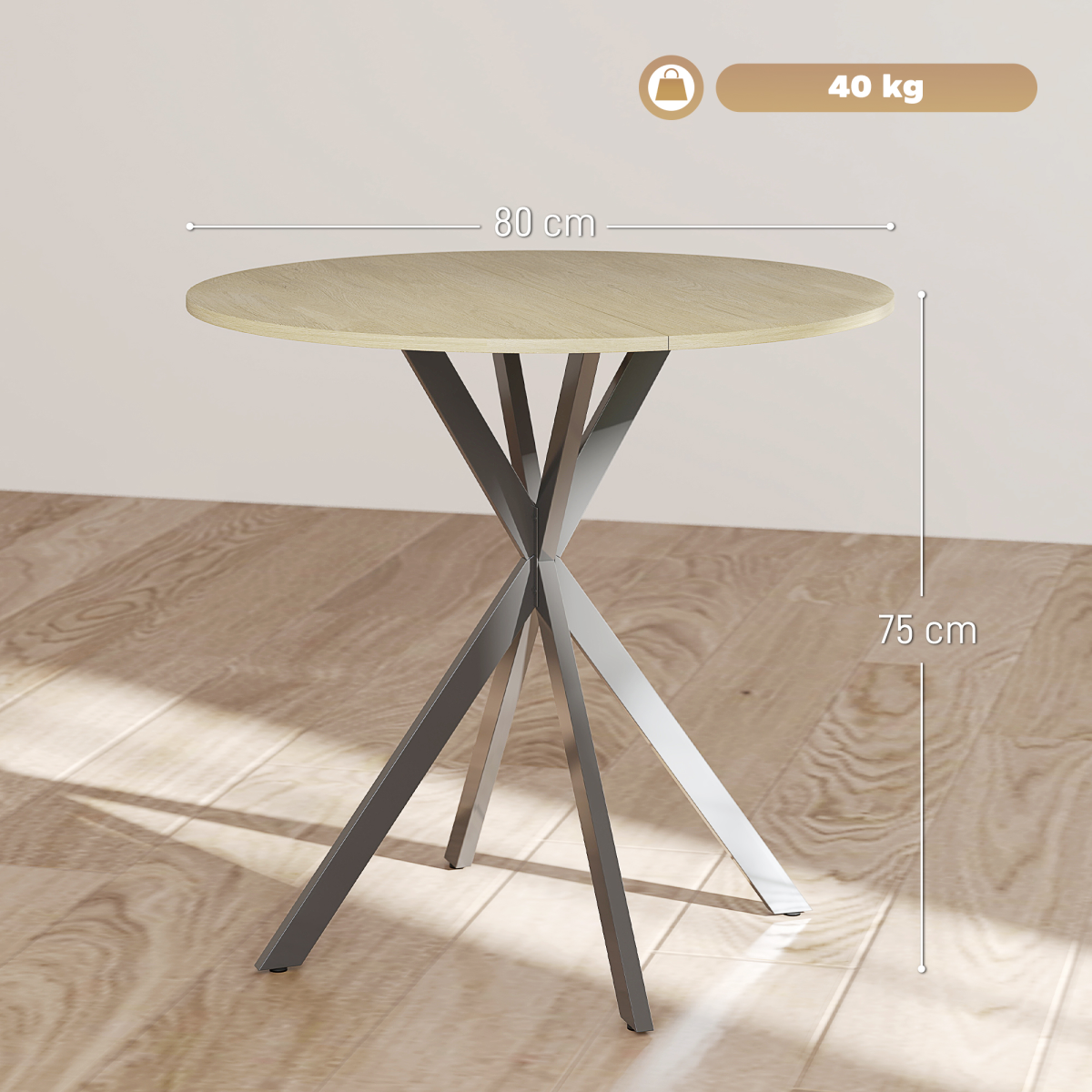 HOMCOM 80cm Round Dining Table, Industrial Kitchen Table with Steel Legs