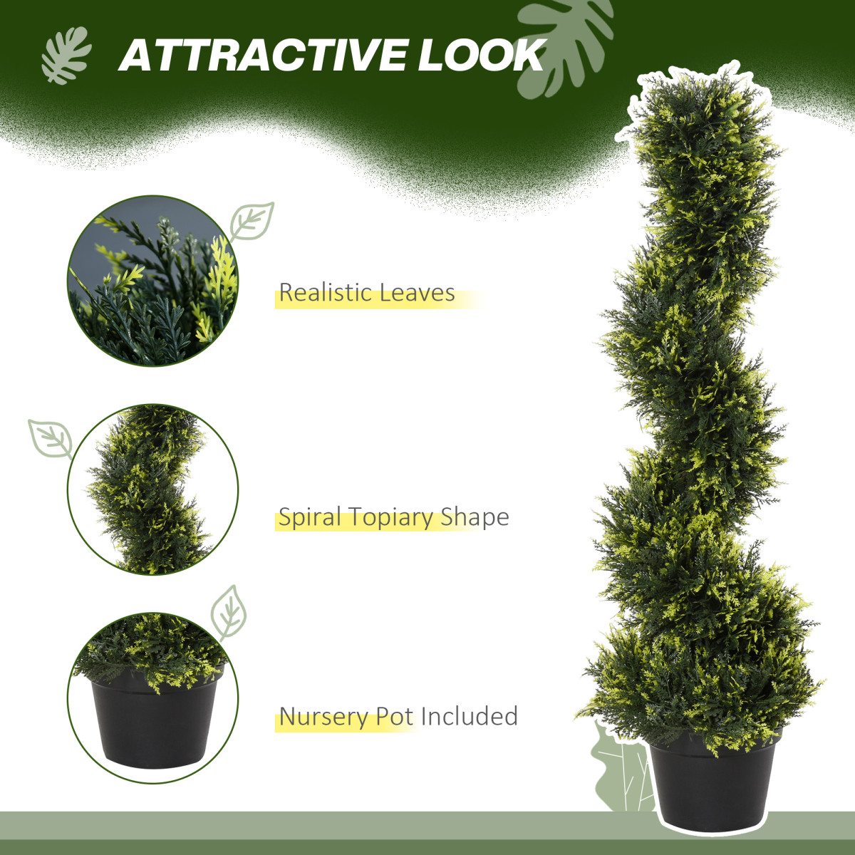 Set Of 2 90cm Artificial Spiral Topiary Trees & Pot Fake Greenery Plant