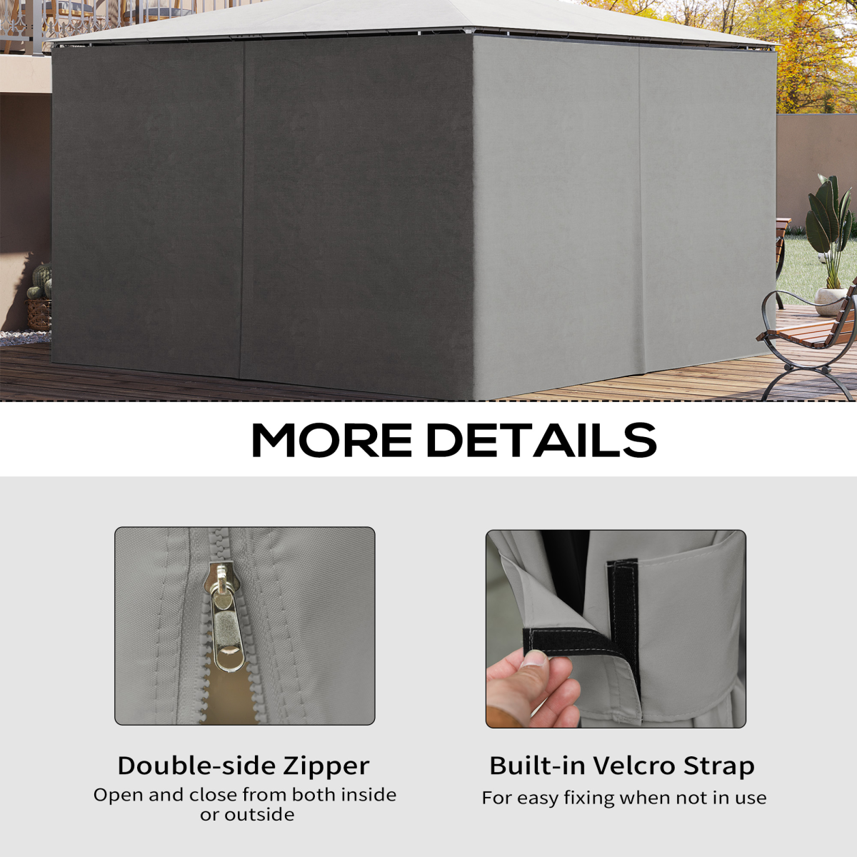 4Pk Gazebo Replacement Sidewalls Privacy Panel for Most 3 x 4m Light Grey