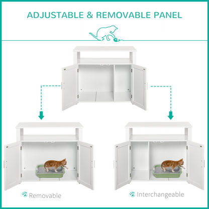 Inside Tabletop Side Table Cat Box Fixture w/ Magnetic Closing Door, White