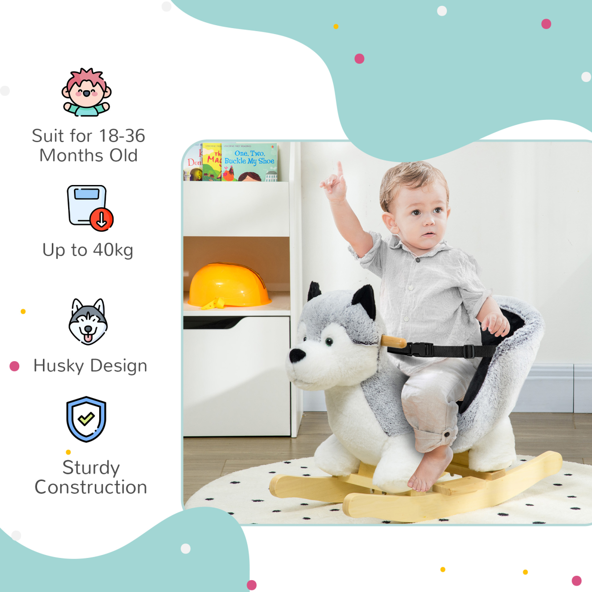 HOMCOM Husky-Shaped Baby Rocking Horse with Seatbelt, for Ages 18-36 Months