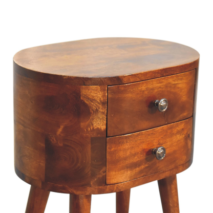 Artisan Furniture Solid Wood Mini Chestnut Rounded Bedside Table, Brown, 2 Drawers
