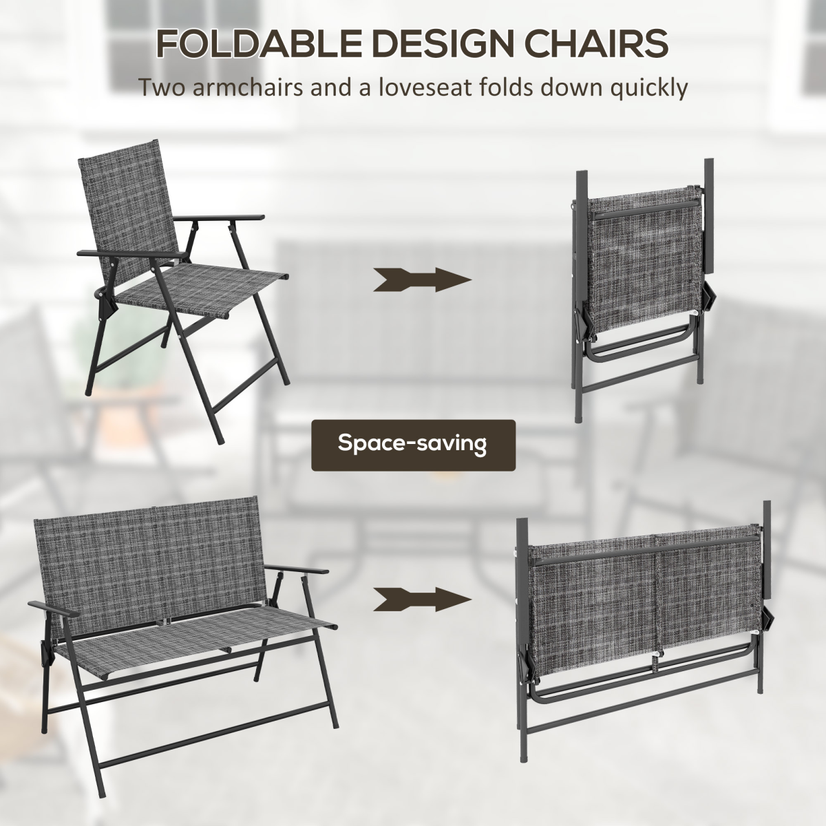 Outsunny Patio Furniture Set, Garden Set with Table, Foldable Chairs, a Loveseat